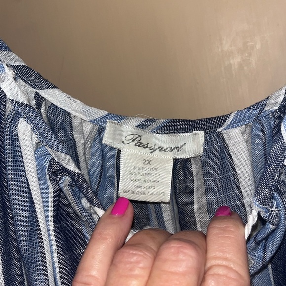 Passport mini puffy sleeve striped dress with tassels ans gathered waist 2X - Picture 2 of 7